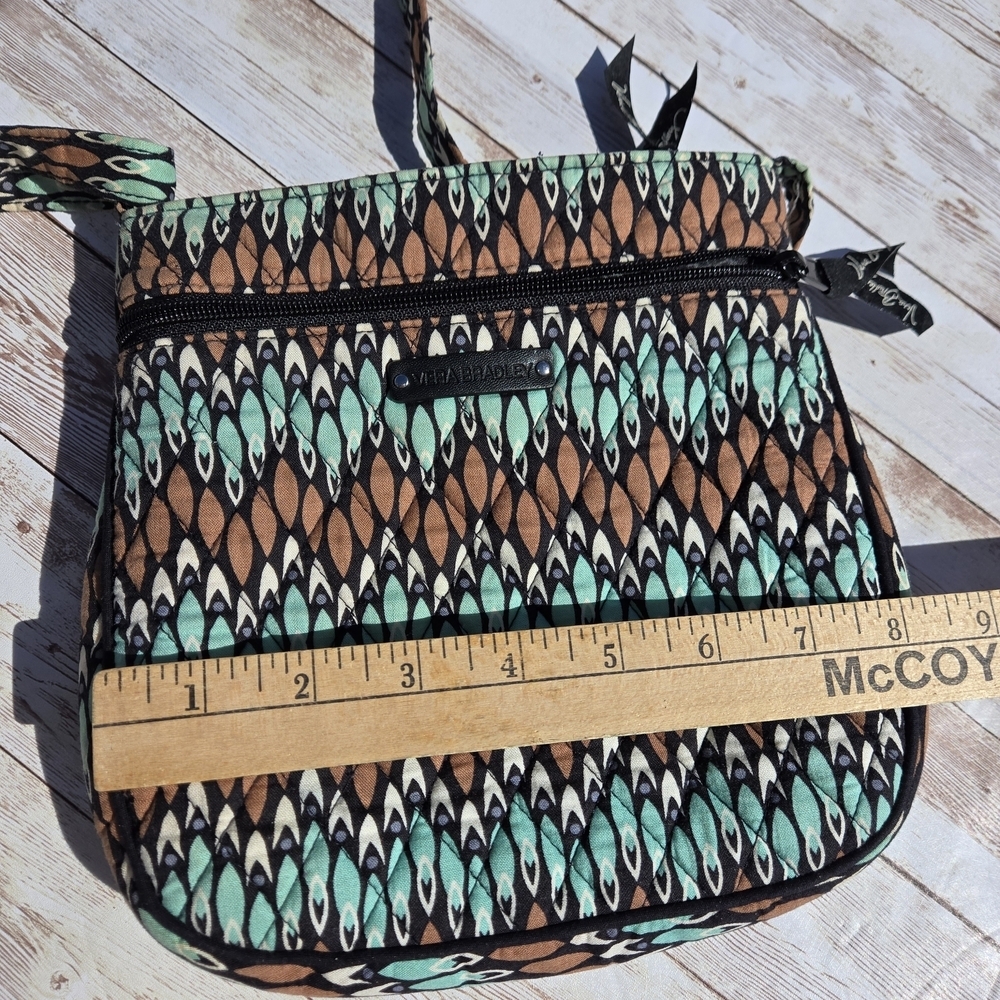 Vera Bradley Small Crossbody Bag Teal Brown Feather Print Adjustable Strap EUC - Picture 8 of 13